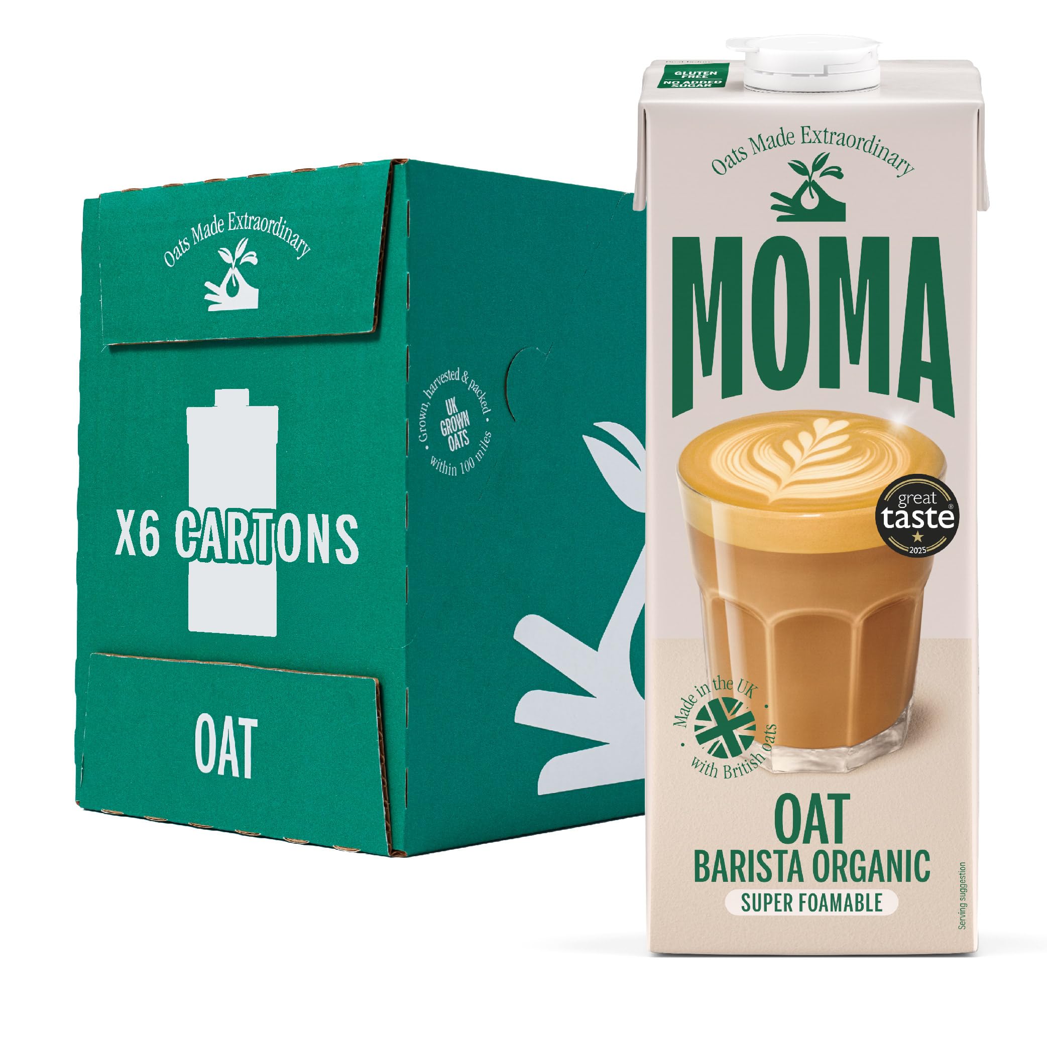 MOMA Organic Barista Oat Drink - 6 x 1L - 100% Plant Based Milk Alternative - Made from British Organic Oats - Vegan - Gluten Free - Fully Foamable - No Added Sugar - GMO Free - Made in the UK