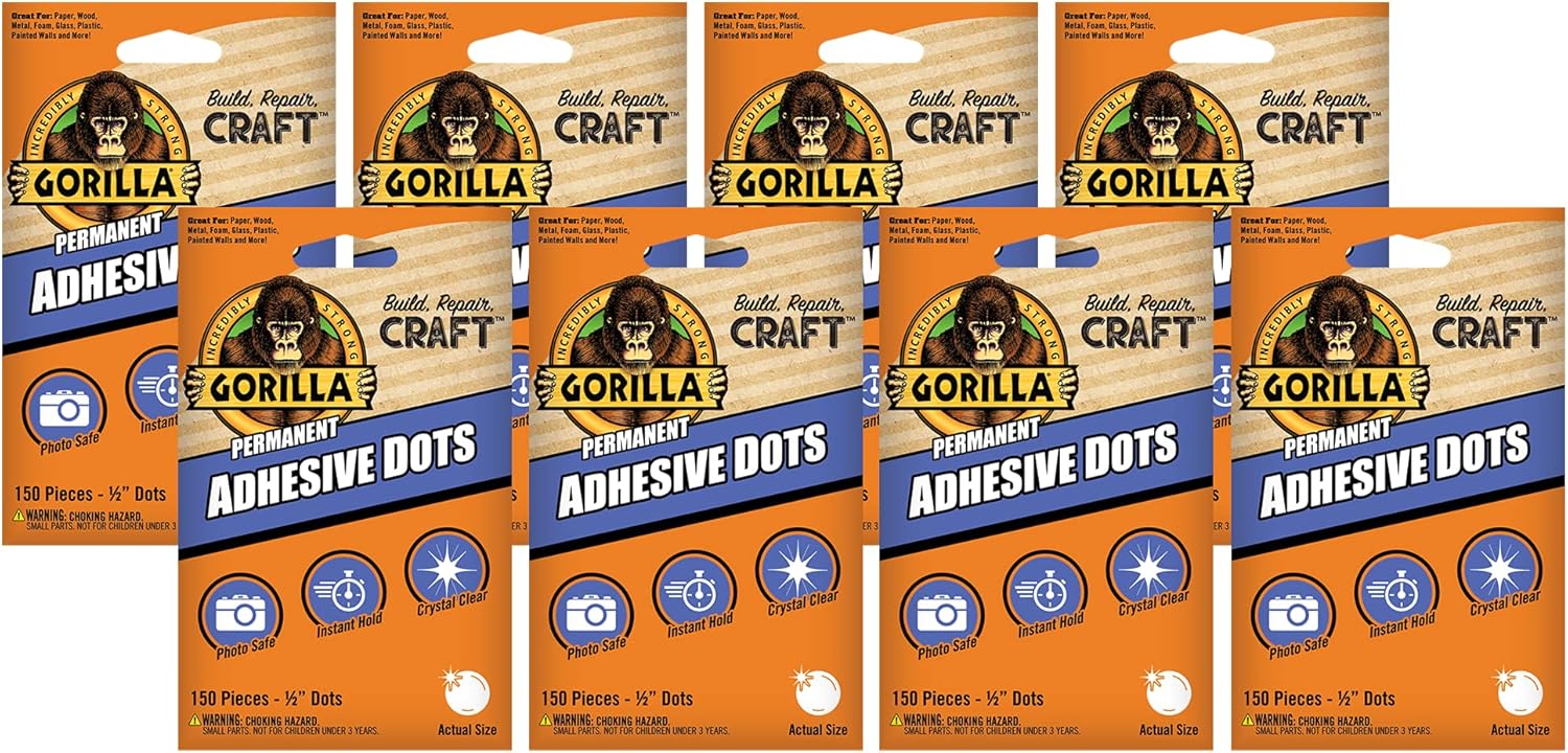 Gorilla Permanent Adhesive Dots, DoubleSided, 150 Pieces