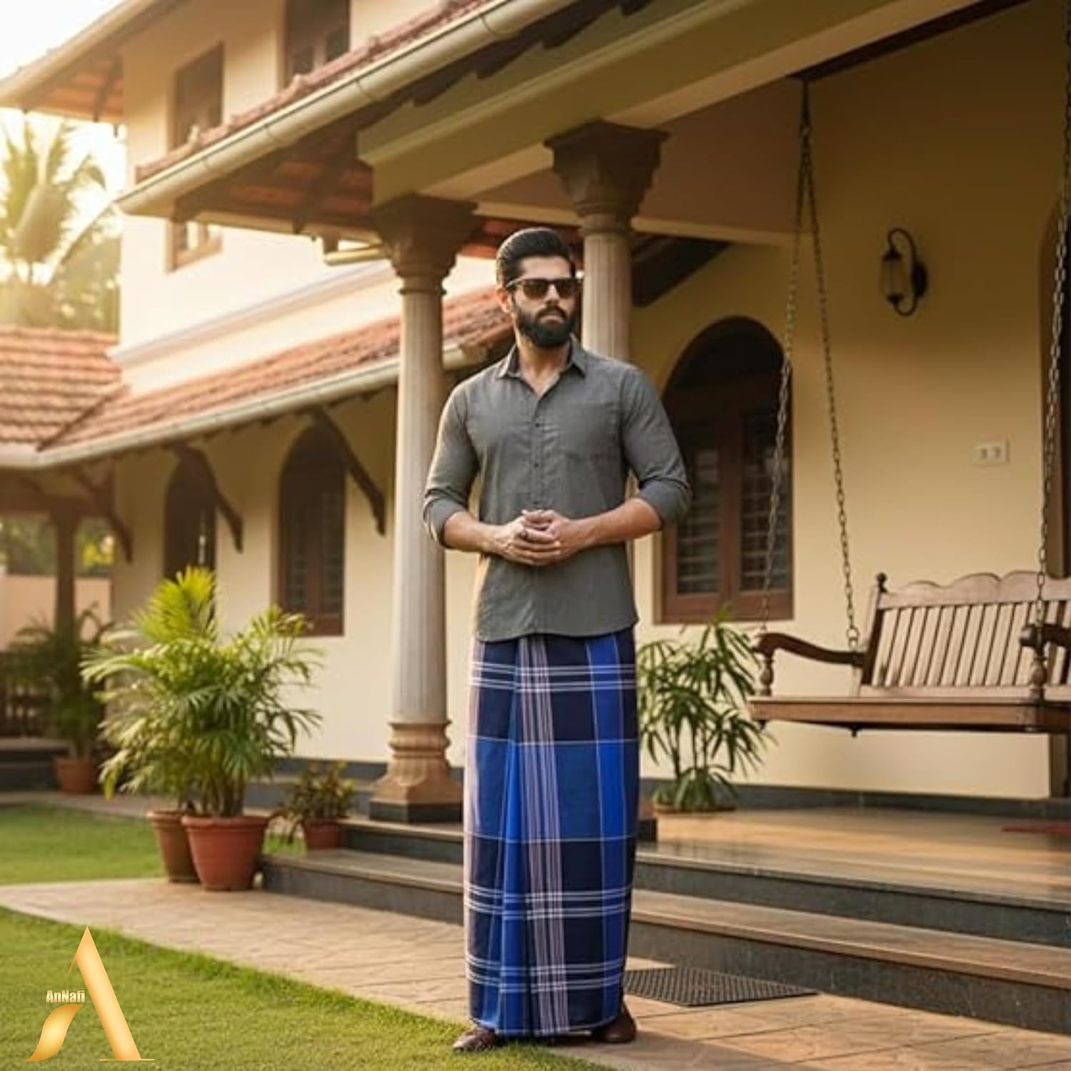 AnNafi® Dhoti/Sarong Coverups/Wrap For Men | 100% Cotton Checked Design Indian Lungi | Long Sarong Cover Ups For The Beach