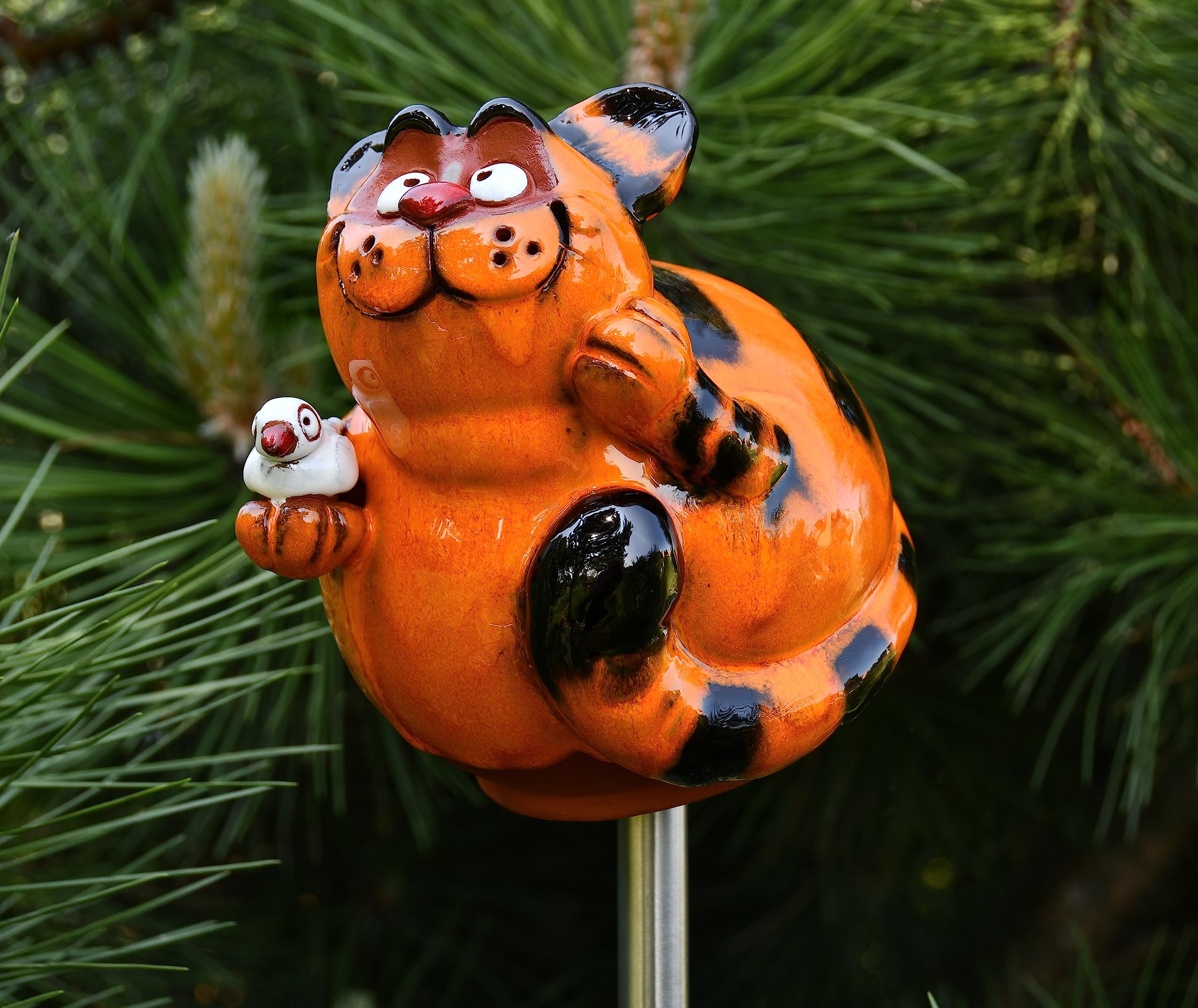 Gartenstecker Keramik Handgefertigt - Gartendeko für Draußen Wetterfest - Garten Deko Keramik - Gartenfiguren & Gartenstatuen - Katze