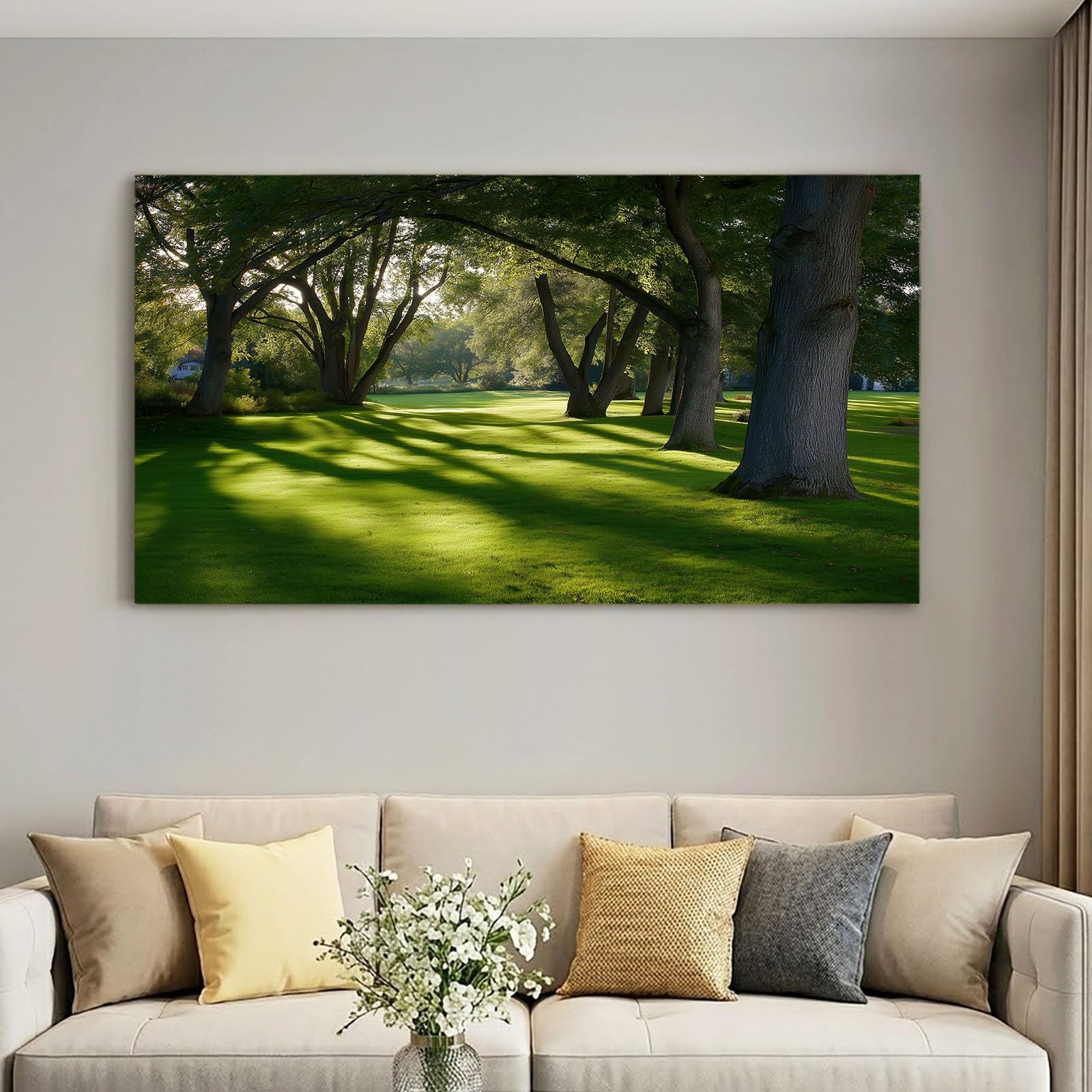 Quadro da parete con erba verde smeraldo, 90 x 60 cm (lunghezza x larghezza), fotografia naturale ad alta definizione, decorazione da parete, per camera da letto, bagno, ufficio, sala da pranzo
