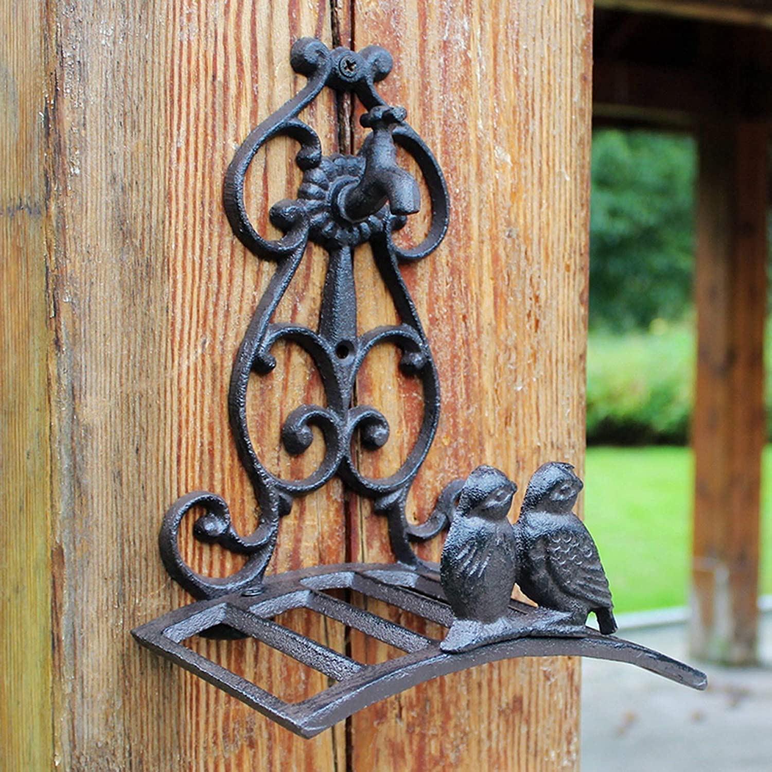 X&Z-XAOY Carrete De Soporte De Manguera Decorativo De Estilo Retro Soporte De Manguera De Jardín De Hierro Fundido De Alta Resistencia Dos Pájaros Almacenamiento De Manguera De Agua