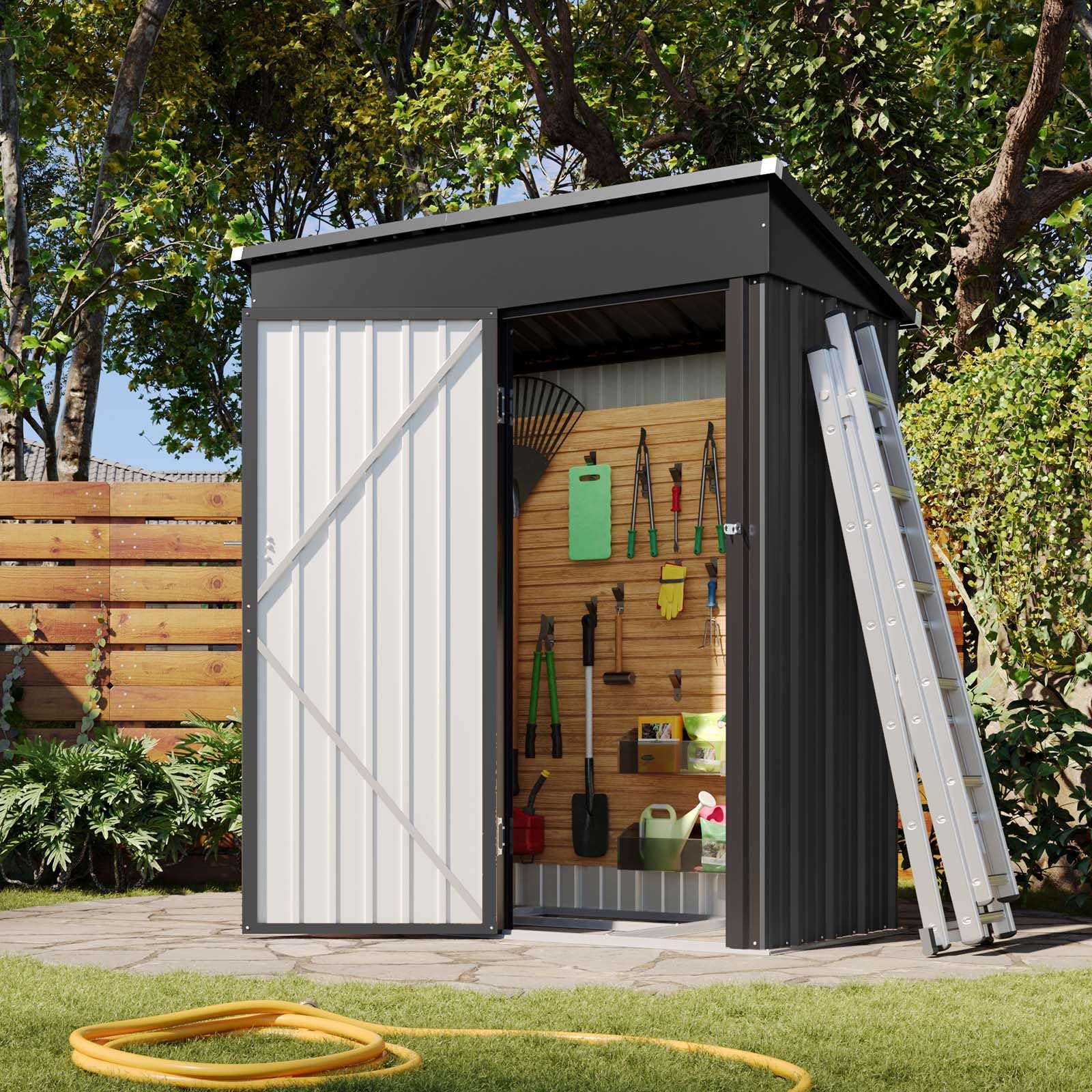 Aoxun Garden Sheds 6x4ft, Metal Shed Bike Tool Shed, Sheds and Outdoor Storage with Lockable Doors & Slooping for Backyard, Patio, Poolside,Brown — view 9