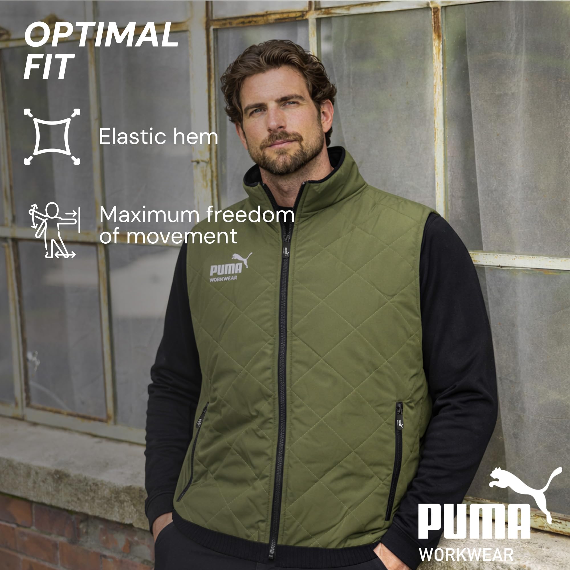 PUMA Workwear - Chaleco de invierno para hombre, forro cálido, resistente al agua y al viento, chaleco de trabajo con bolsillos y forro polar, bolsillo interior, material exterior robusto para trabajo