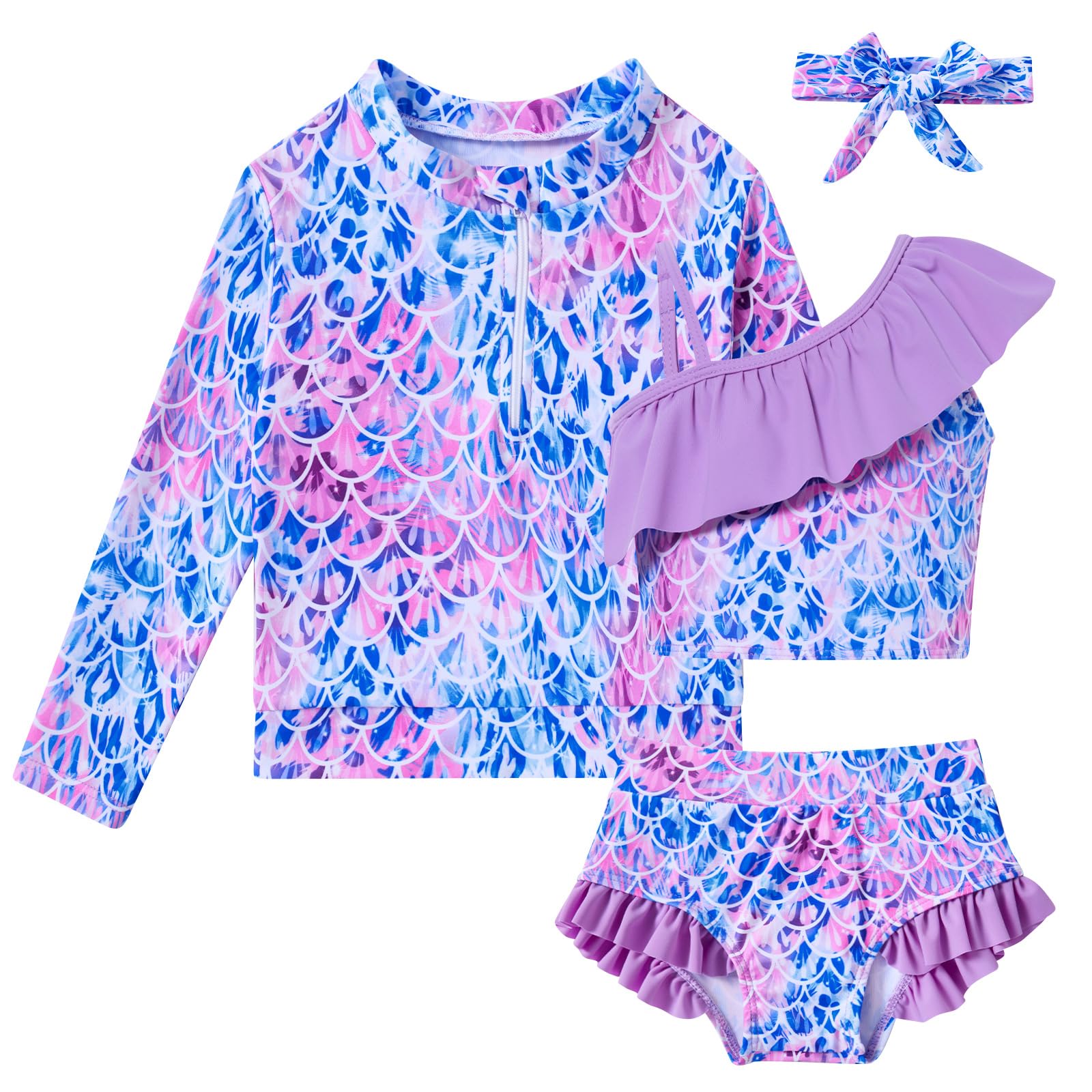 Funnycokid Baby Toddler Girls Swimsuit 4 Piece Bathing Suit Long Sleeve Rash Guard Sets 12 Months-7 Years