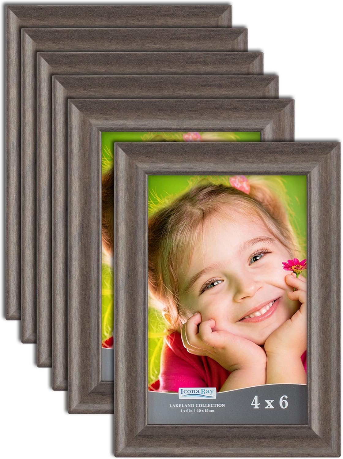Icona Bay 4x6 10x15 cm Picture Frames Hickory Brown, 6 Pack, Contemporary Photo Frames 4 x 6, Composite Wood Frames for Walls or Table Top, Lakeland Collection