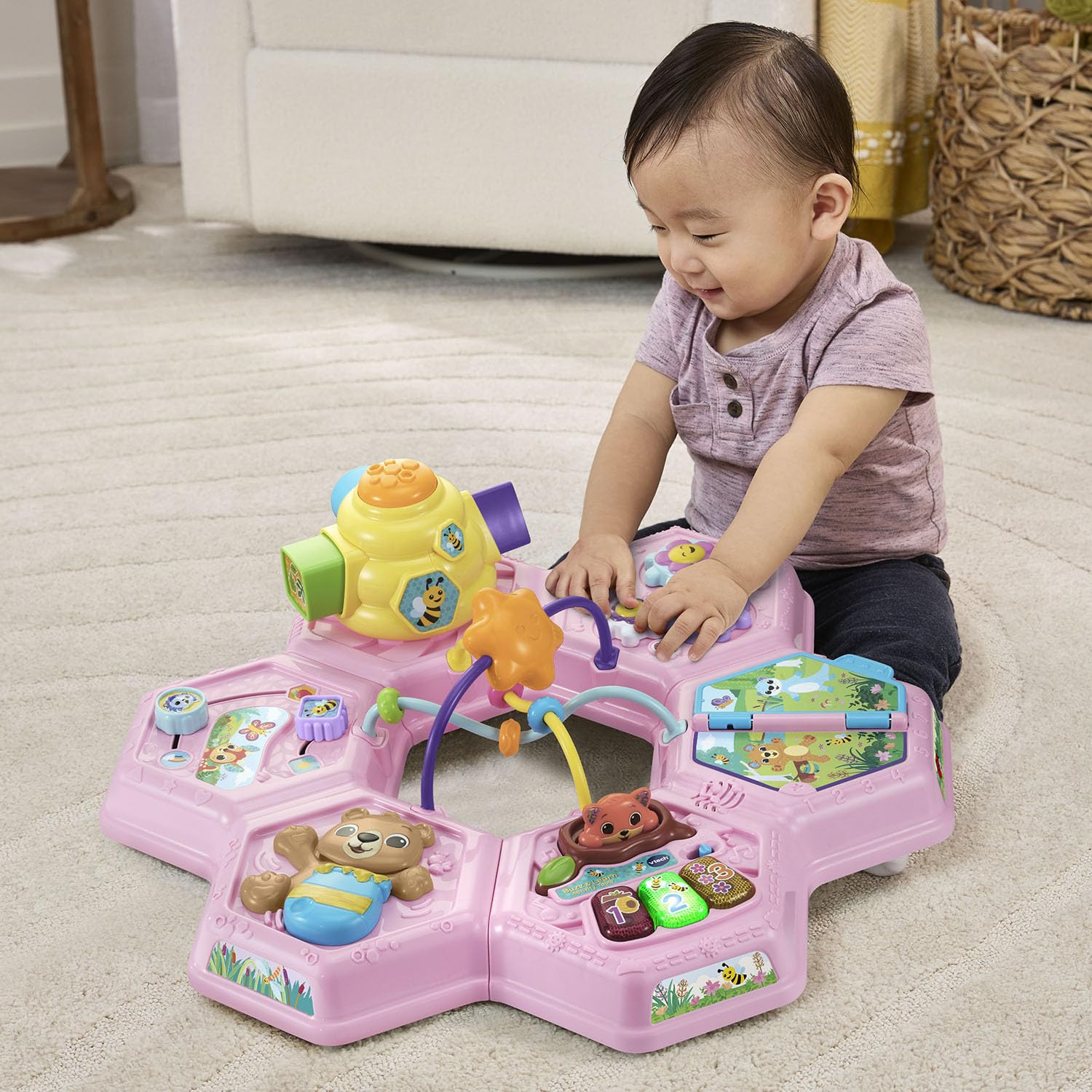 VTech Buzz and Learn Table d'activités avec Sept Zones de Jeu interactives, Rose
