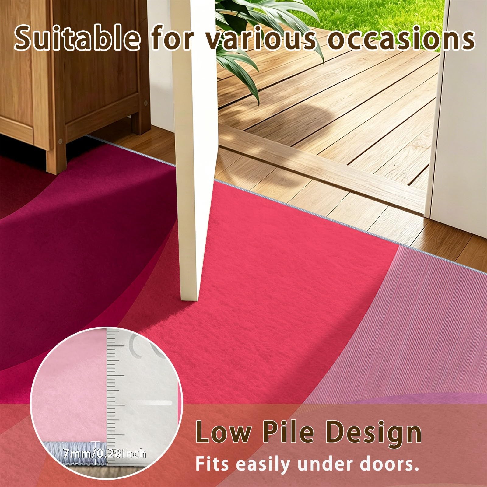 Générique Tapis Lavable Machine Salon 160 x 230 cm Antidérapant Sol Style Abstrait Poil Bas Doux Vagues Roses Blocs De Couleur Dégradé Motif Chambre Cuisine Entrée Salle Détente Dessous Lit Dortoir