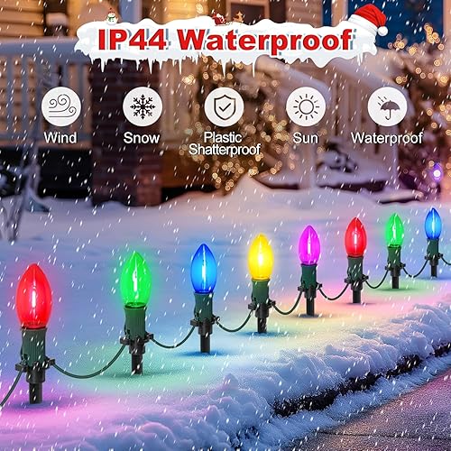 Miniatura 3 de Luces LED C9 de 45 pies para caminos de Navidad al aire libre, 30 bombillas multicolor, impermeables, conectables, luces de pasarela de Navidad para