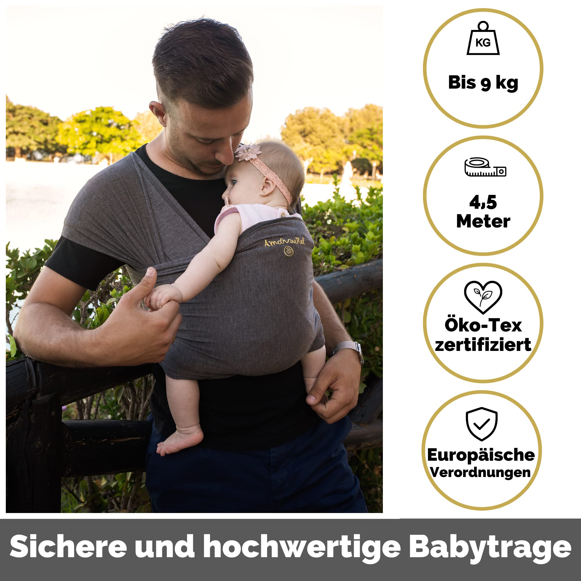 Amarsupiel | Amarsupiel BAMBOO Babytragetuch | Einfach zu bedienende elastische Babytrage | OEKOTEX Bambuszertifikat | Made in Germany
