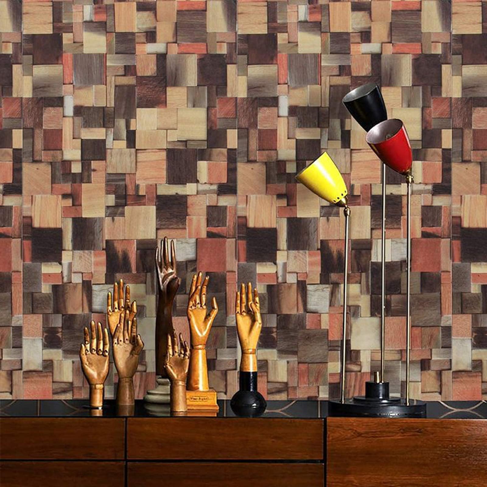Vintage Wood Wallpaper Peel and Stick Wallpaper,17.7" x78.7" Wooden Block Wallpaper Wood Grain Removable Wallpaper Self Adhesive Wall Paper Wood Wallpaper Textured Wall Covering for Home Use