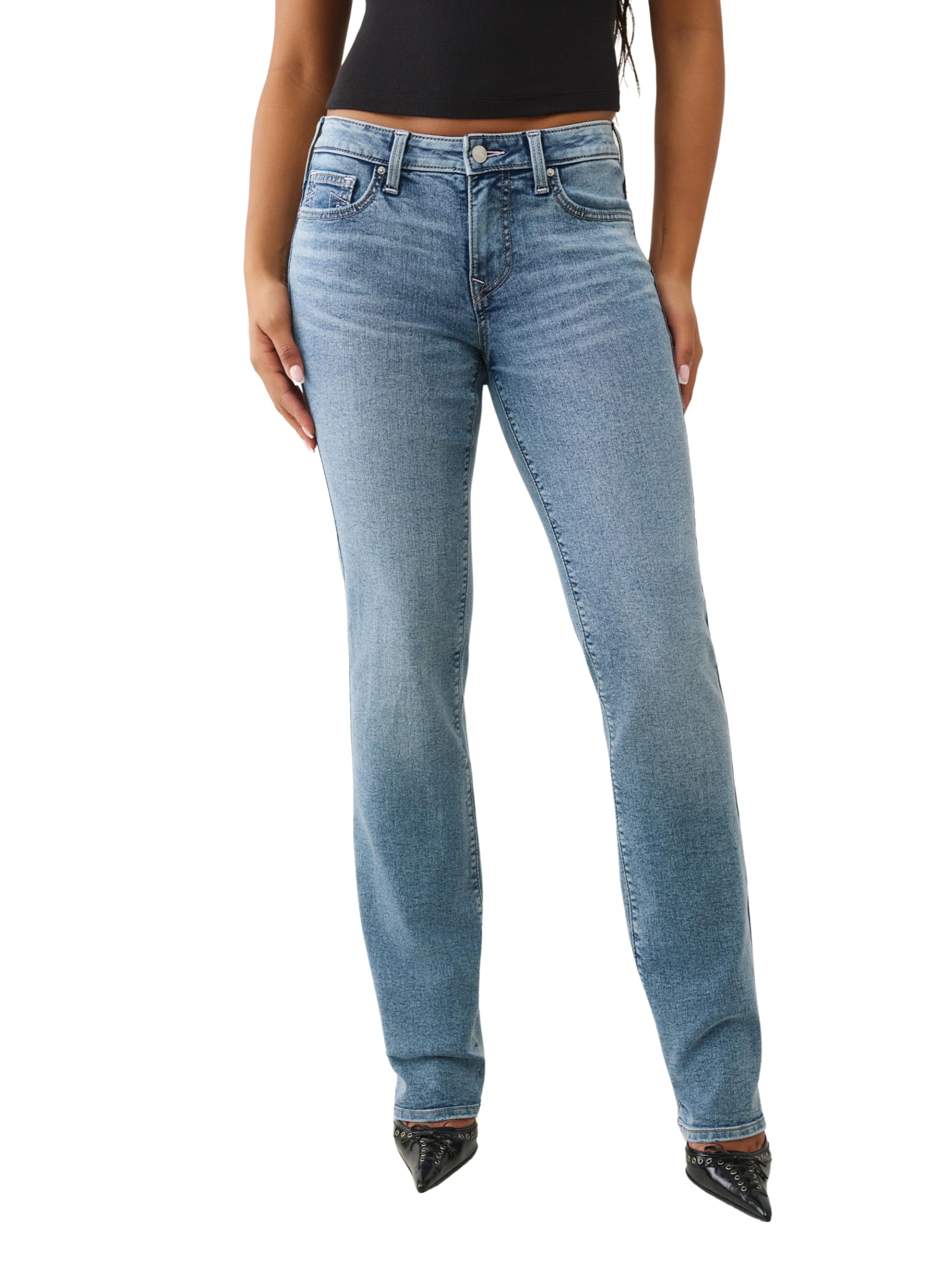 True Religion Damen Billie Single Needle Mid Rise Straight Jeans
