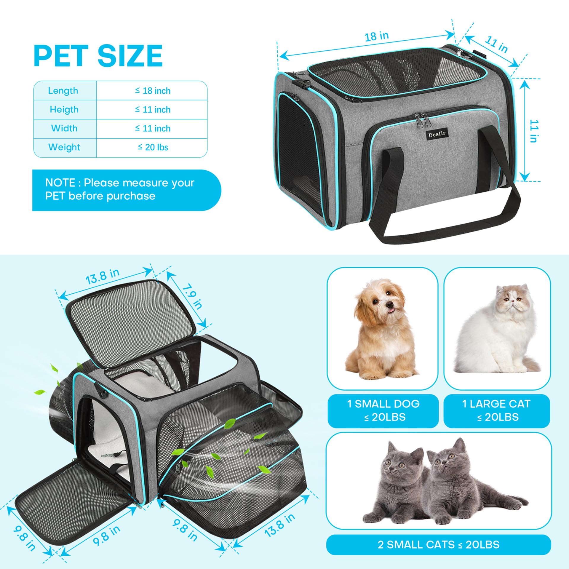 Premium Pet Carrier – Dog & Cat Travel Bag, Airline Approved, Soft-Sided Design for Small to Large Pets, TSA Compliant, Expandable & Collapsible (Brown) - image 5