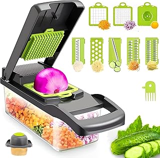 Retoo Cortador de legumes 12 em 1 multifuncional, bandolim de cozinha manual com lâminas intercambiáveis, picador de leg...