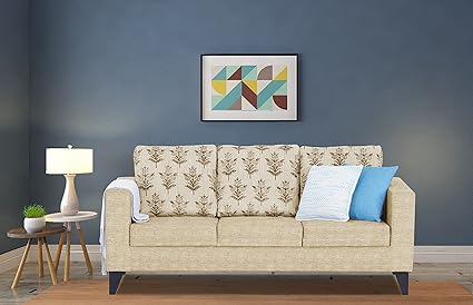 Adorn India Straight line Plus Leaf 3 Seater Sofa (Beige)
