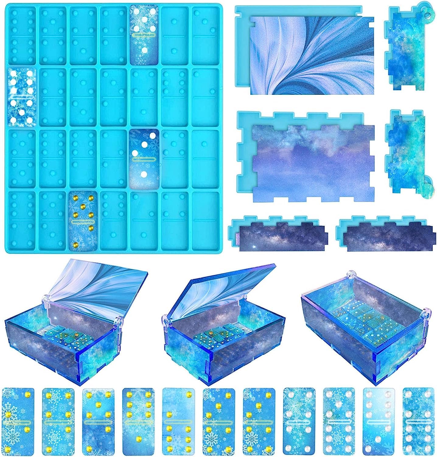 Azonee Dominoes Storage Box Resin Molds, Silicone Epoxy Resin Molds for Domino Game, DIY Craft Tool for Resin Casting