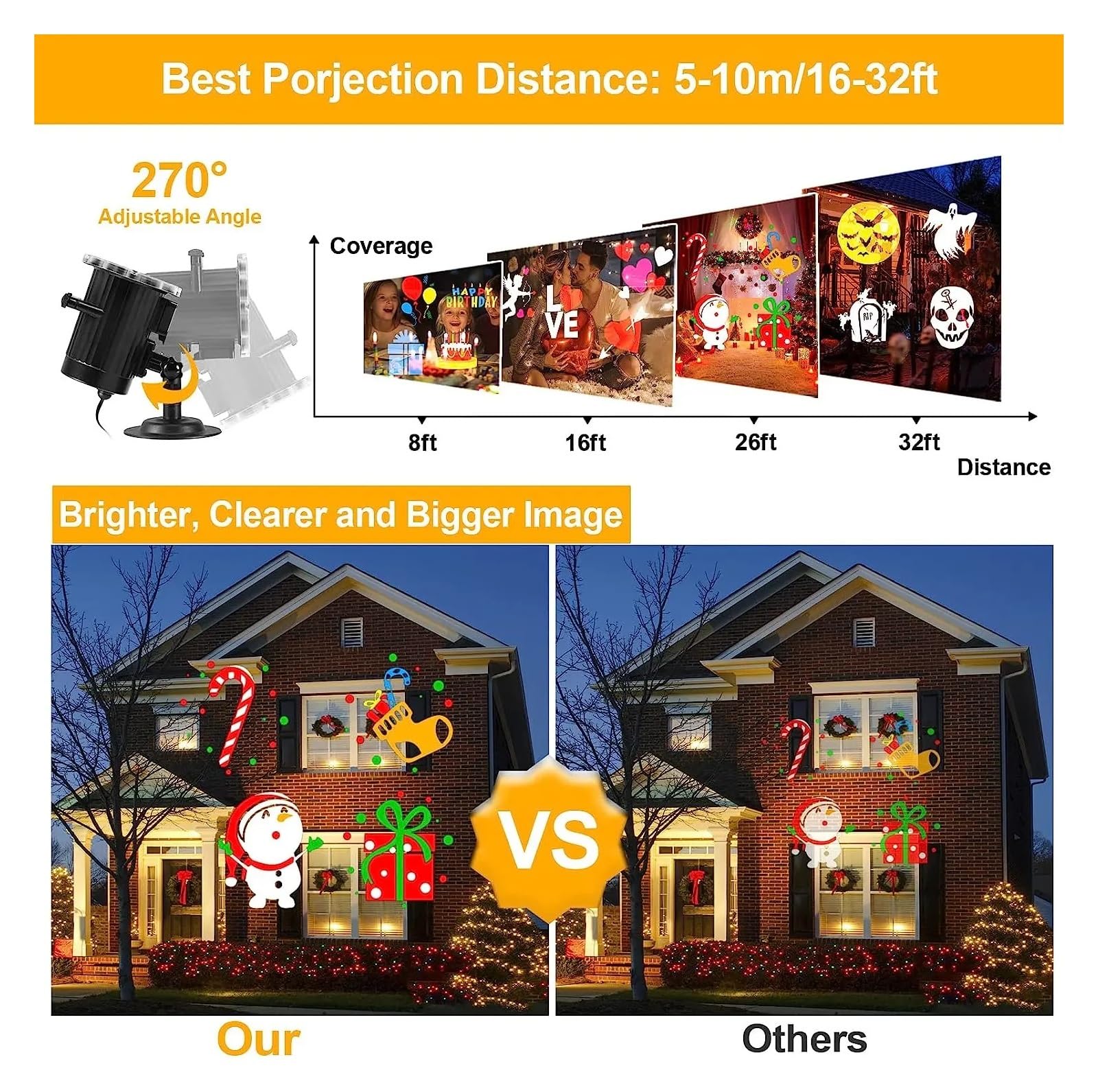 Projecteur Noel Exterieur, Projecteur de noël à 10 Cartes, 8 Motifs, Effet animé, projecteur de scène, intérieur/extérieur, fête d'halloween, lumière