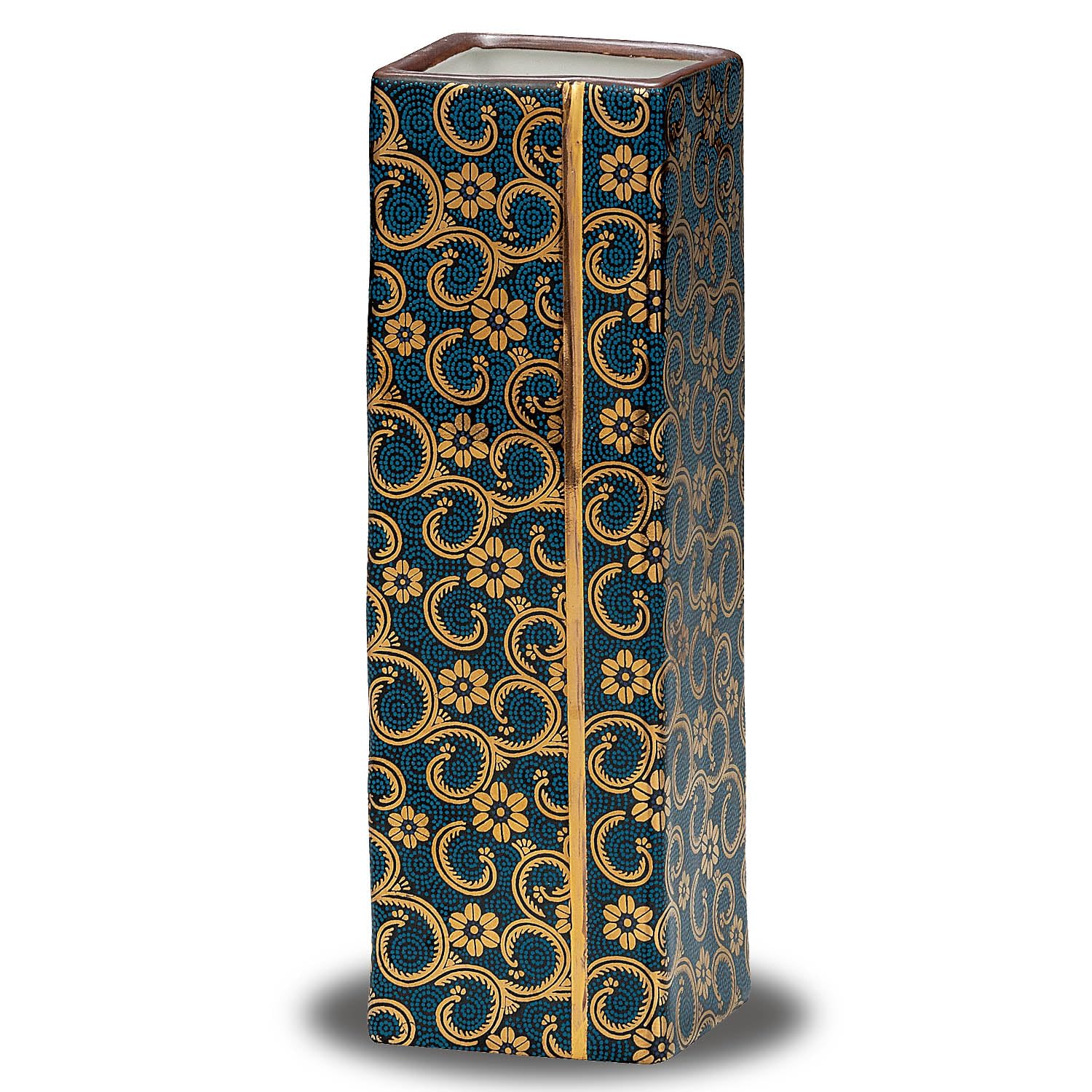 Kutani Ware Flower Vase Blue Grains Pattern 7.3in Porcelain Gift Box Japan