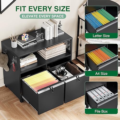 Miniatura 140 de Archivador móvil de 3 cajones con cerradura, archivador debajo del escritorio para oficina en casa, archivadores de metal sobre ruedas para archivo