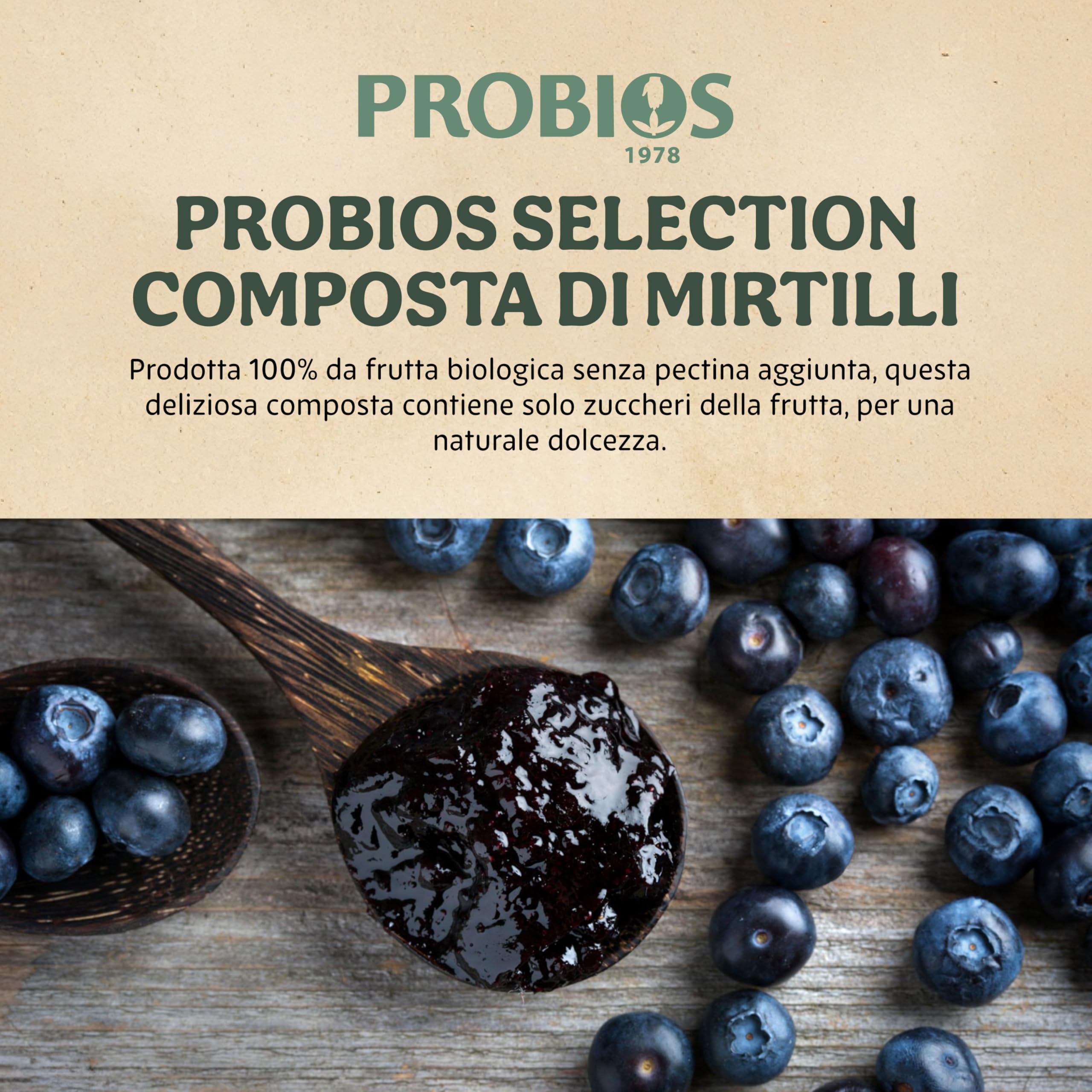 Probios Composta di Mirtilli Bio - Senza Glutine e Composta di Frutta Senza Zucchero - Dolcezza e Sapore Naturale senza Pectina Aggiunta - Confezione da 6 x 220 g