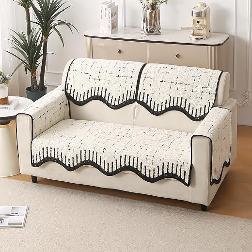 HOKIPO Complete Sofa Cover Set (Seat+Back+Arm) for 2 Seater Sofa | Luxury Supple Soft Wavy Mat with Anti Slip Backing, Of...