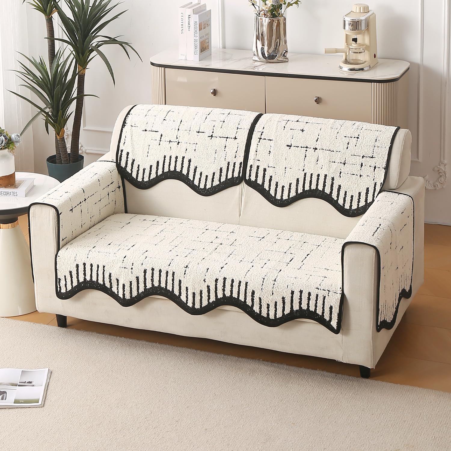 HOKIPO Complete Sofa Cover Set (Seat+Back+Arm) for 2 Seater Sofa | Luxury Supple Soft Wavy Mat with Anti Slip Backing, Of...