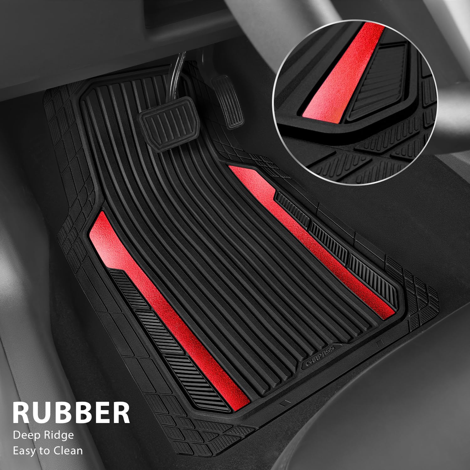 CAR PASS Heavy Duty Rubber Car Mats Metallic Aluminum Film All Weather Floor Mats Waterproof Universal Trim to — view 2