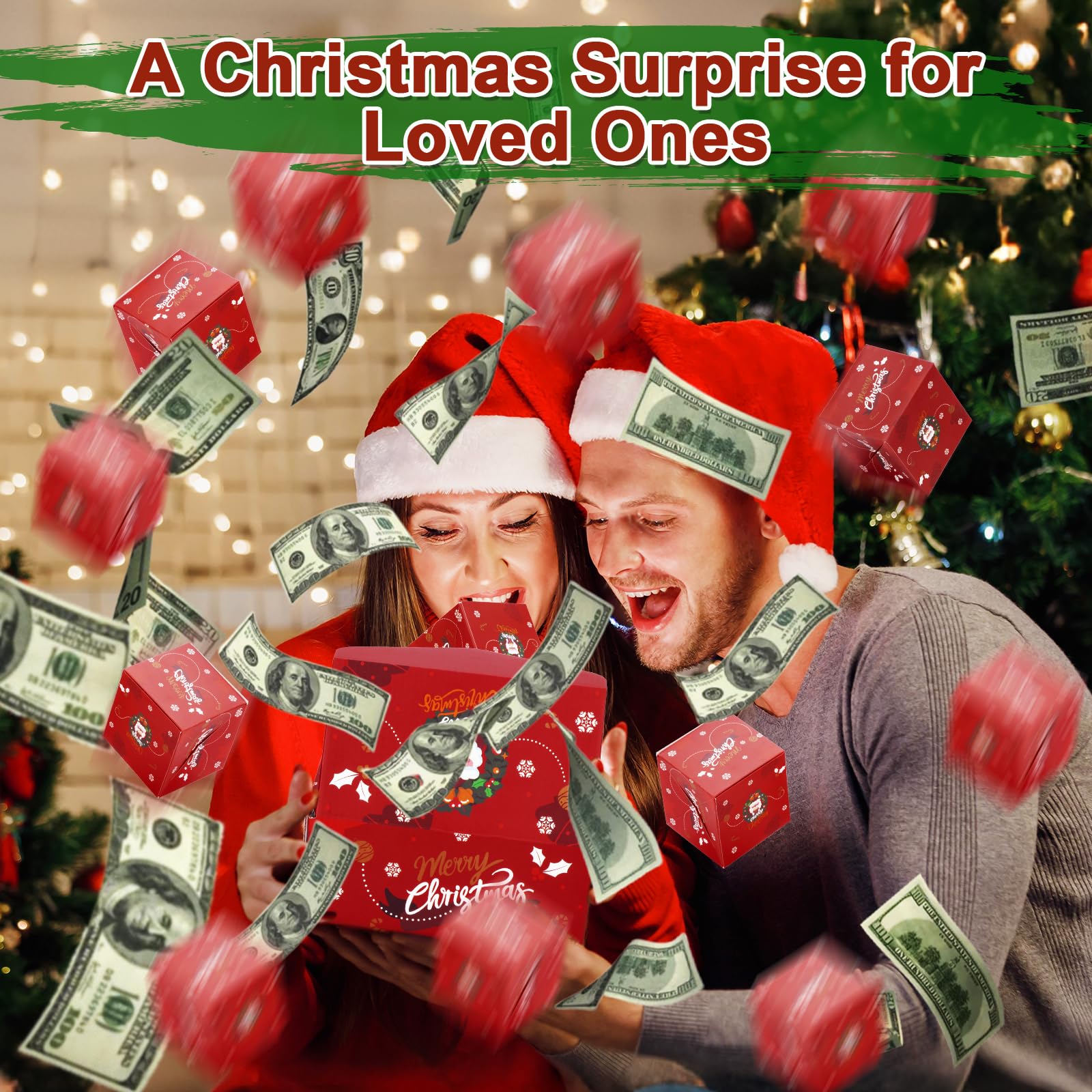 Surprise Gift Box Explosion for Money, Exploding Money Gift Boxes for Cash, Money Gift Boxes for Cash Pop Up, Chritmas, Birthday Anniversary Valentine Proposal (12 Bounces, Red)