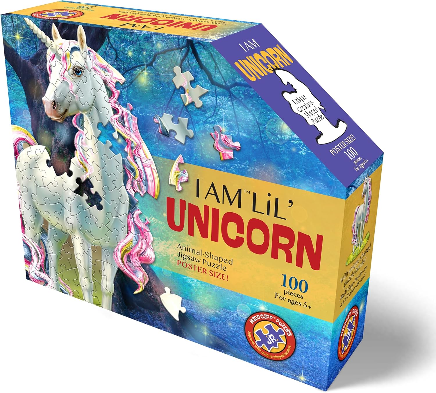 Madd Capp: I Am Lil' Unicorn - 100 Piece Puzzle - Kids Creature-Shaped Jigsaw, 26 X 33 Finished Size, Poster Reference, Educational Fun Facts Booklet