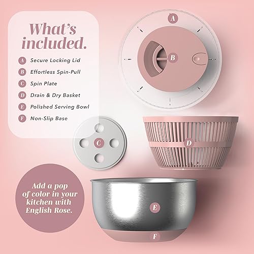 Miniatura 6 de COOK WITH COLOR Lavadora de lechugas y secadora de verduras para una fácil preparación de ensaladas, base antideslizante con mango de tracción,