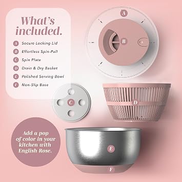 COOK WITH COLOR Stainless Steel Salad Spinner - 5 Qt. Lettuce Washer And Vegetable Spinner Dryer for Easy Salad Prep - Non Slip Base with Pull Handle - Auto Stop Brake System, Stain and Odor Resistant
