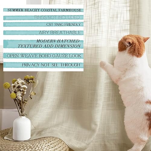 Miniatura 5 de Cortinas traslúcidas color beige claro de 84 pulgadas de largo, estilo costero de playa, tejidas, aspecto de lino, texturizadas, neutrales, para