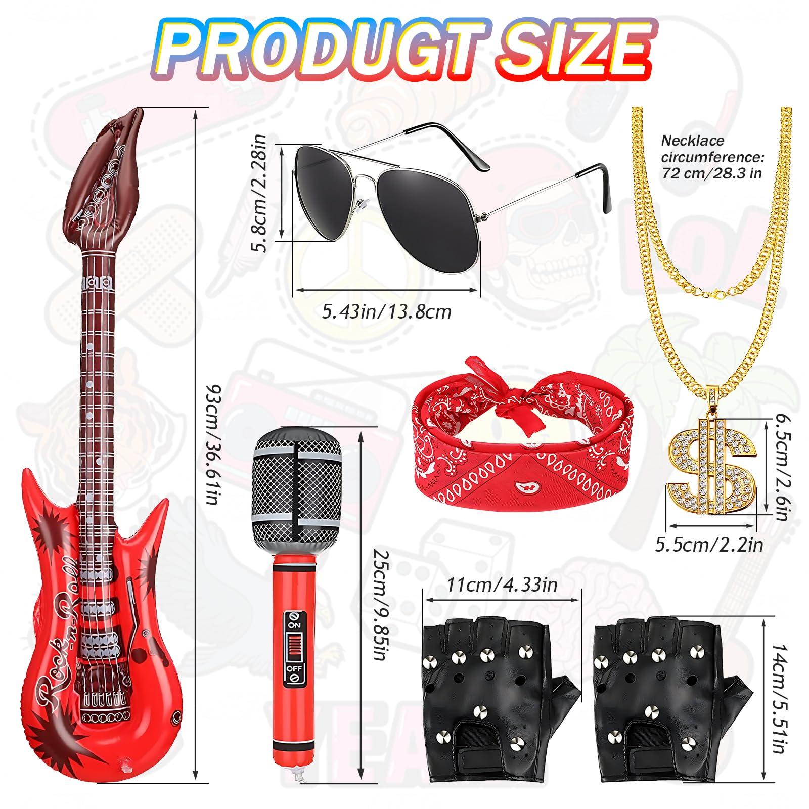OTTDBEA 7 Pcs Rockstar Fancy Dress Kids, Kids Rock Star Costume Set including Guitar & Mic - Image 2