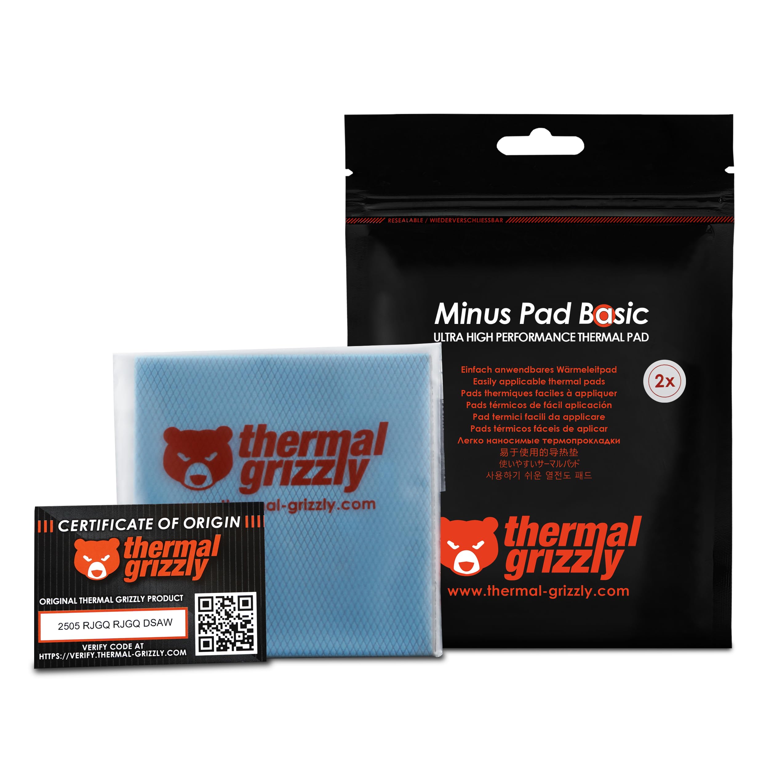 Thermal Grizzly Minus Pad Basic - 100x100x1.0mm 2-Pack Thermal Interface Pad, Electrically Non-Conductive, High Thermal Conductivity & Compressibility