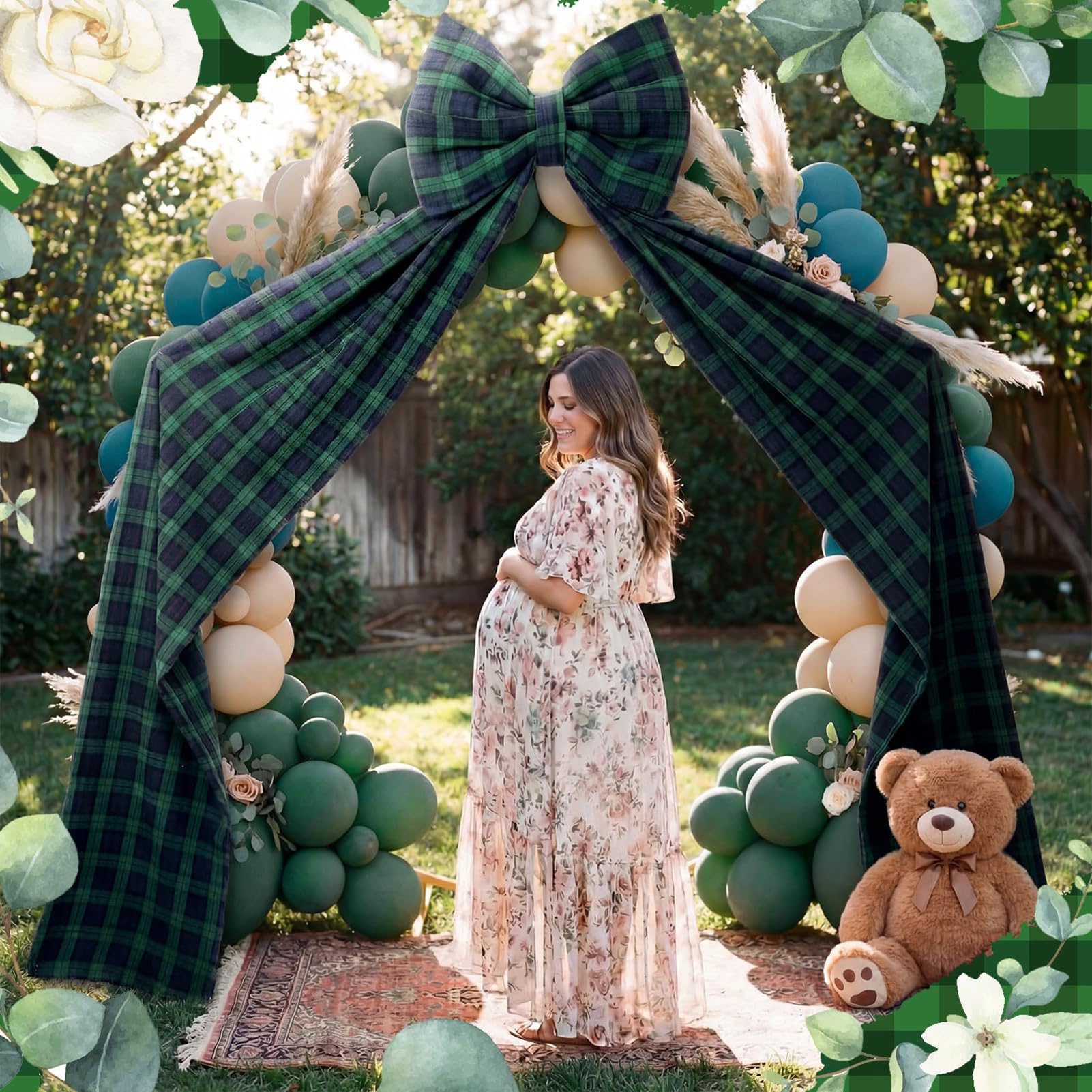 Olbrzymia zielona kokarda w kratę, ponadwymiarowa dekoracja ścienna, 180 x 45 cm, wstążka na baby shower, ślub, artykuły na przyjęcie urodzinowe, zielona
