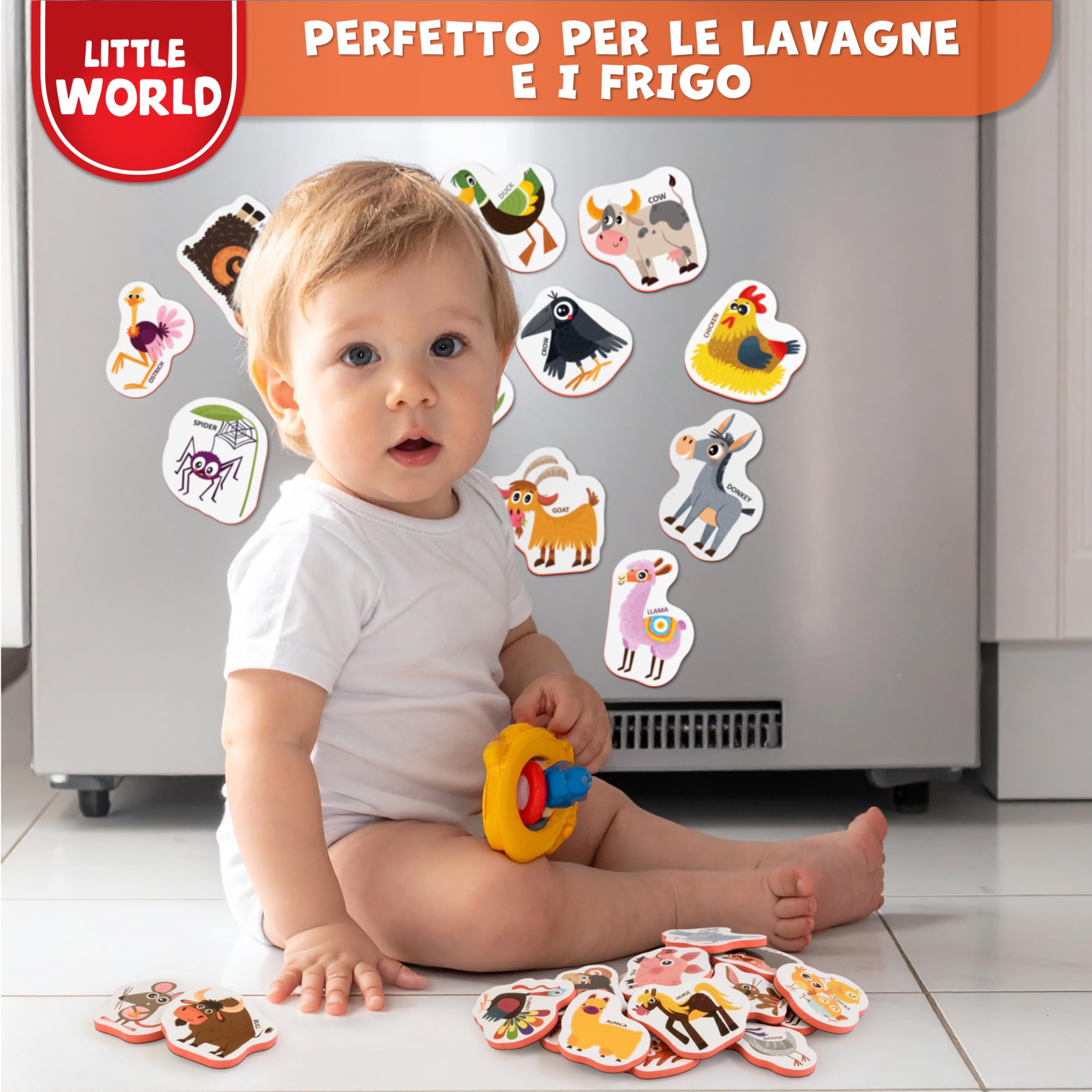 Little World 27 magneti per frigorifero in schiuma per bambini 1-3 – Magneti per bambini grandi – Magneti per frigorifero per bambini – Magneti per bambini – Magneti per animali