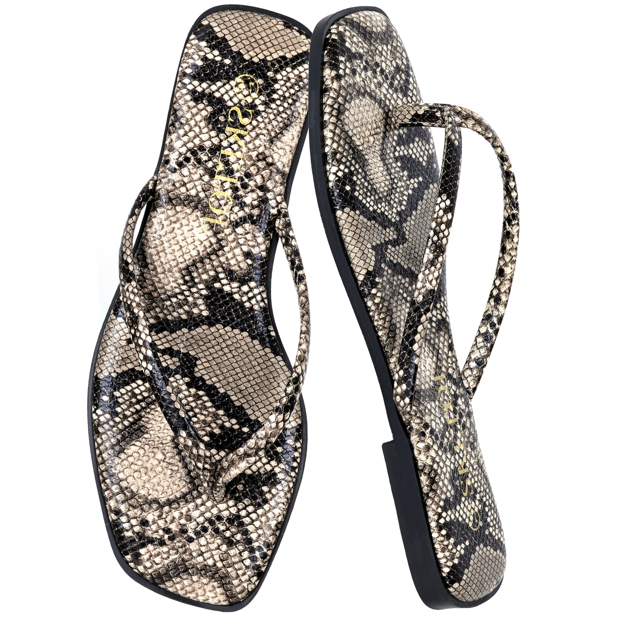 Women Square Toe Leather Flip Flops Lightweight Flat Thong Sandals Summer Vacation Dressy Comfort Slides