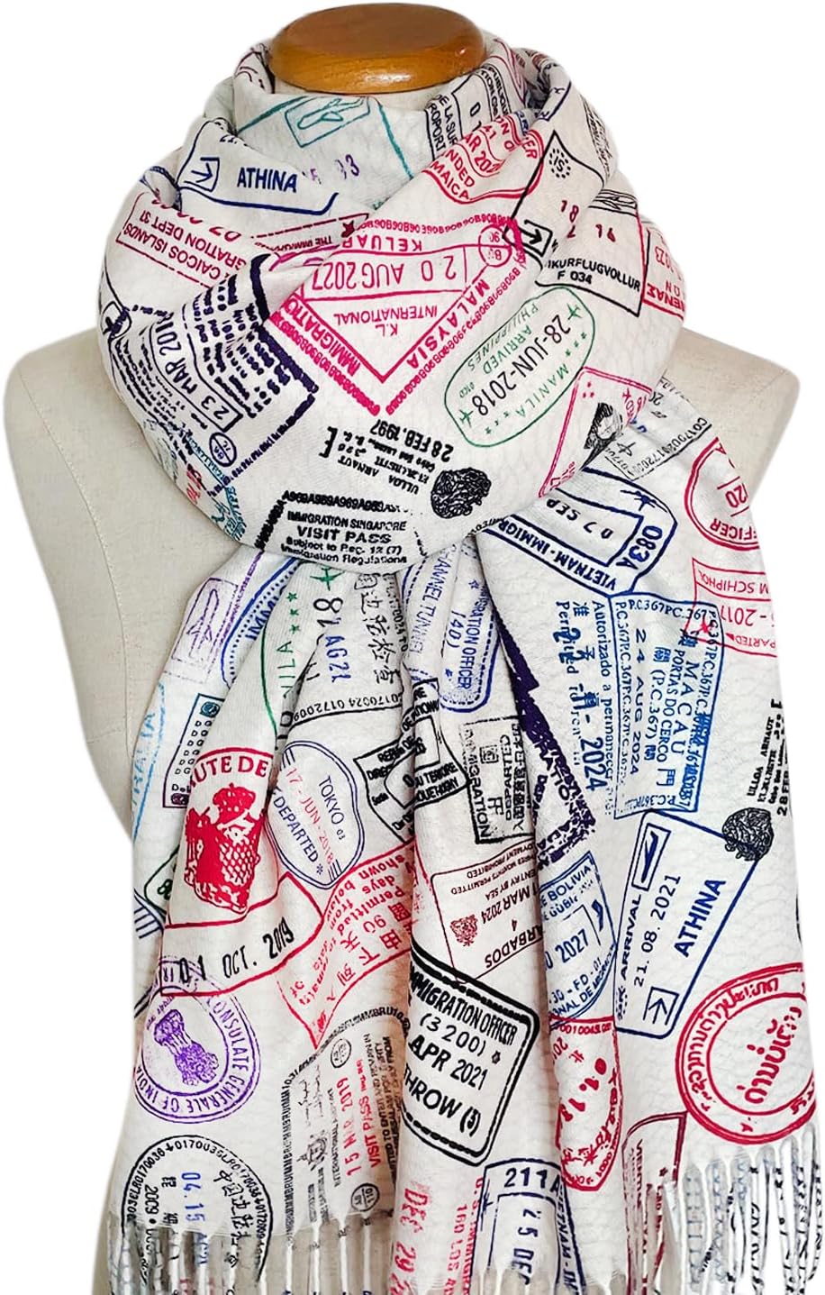 Universal Zone Traveler scarf, Scarf with passport stamps (Full print), Flight attendant gift, Travel Agent gift, World Traveler Gift, Plane scarf - Image 2