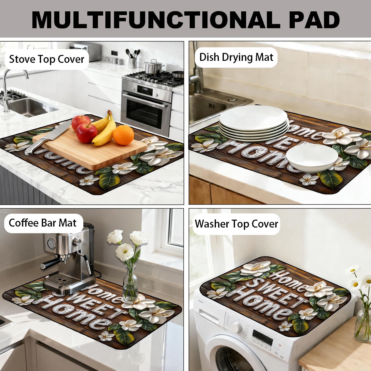 Stove Top Cover for Electric Stove, Vintage Farmhouse Style Glass Cooktop Protector, Multi-functional Kitchen Counter & Washer Top Cover