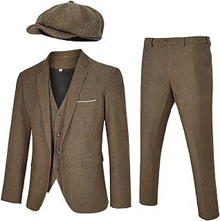Men's 4 Piece 1920s Suit One Button Vintage Suit,Jacket Vest Pants with Hat
