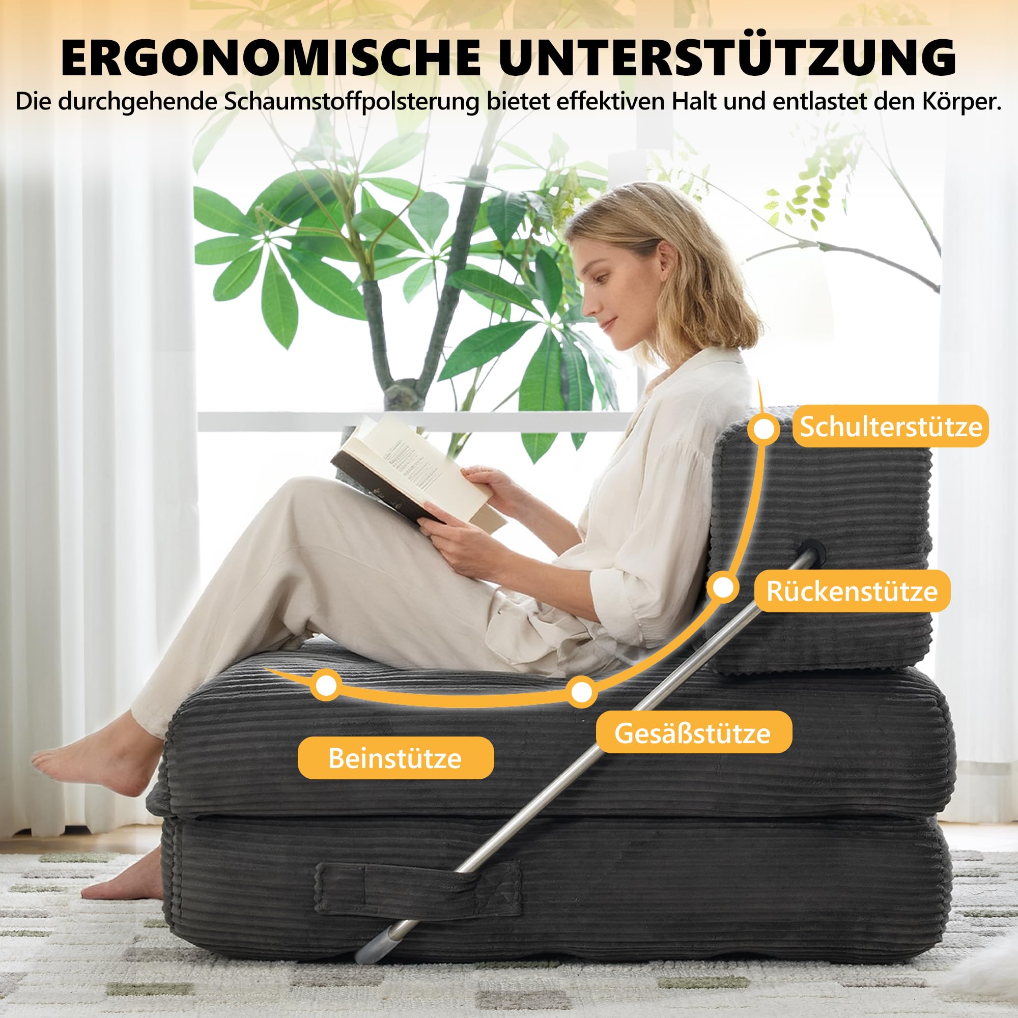 Mingone 3-in-1 Schlafsessel, Boneless Couch mit Bettfunktion Grau