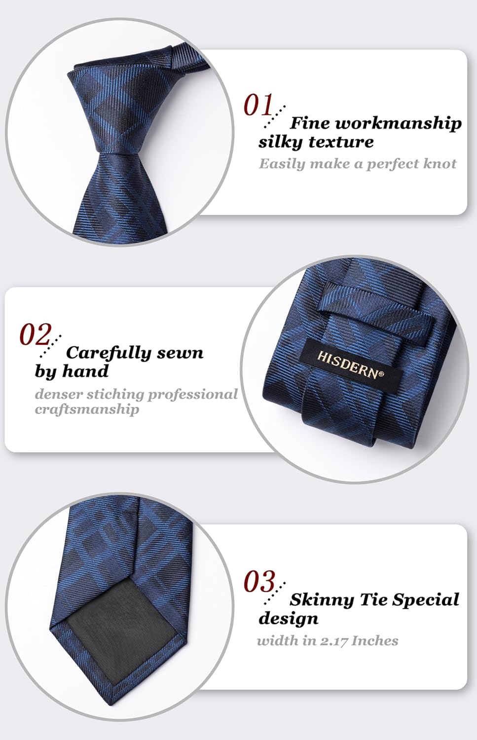 HISDERN Mens Tie Set Stripe Plaid Ties with Pocket Square Cufflinks Formal Business Silk Necktie Handkerchief for Men - Image 6