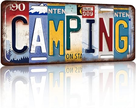Vintage License Plate Wall Decor Camping Tin Sign for Home Office Garage Bar Restaurant Living Room Garden Yard 12 x 6 Inches 25103