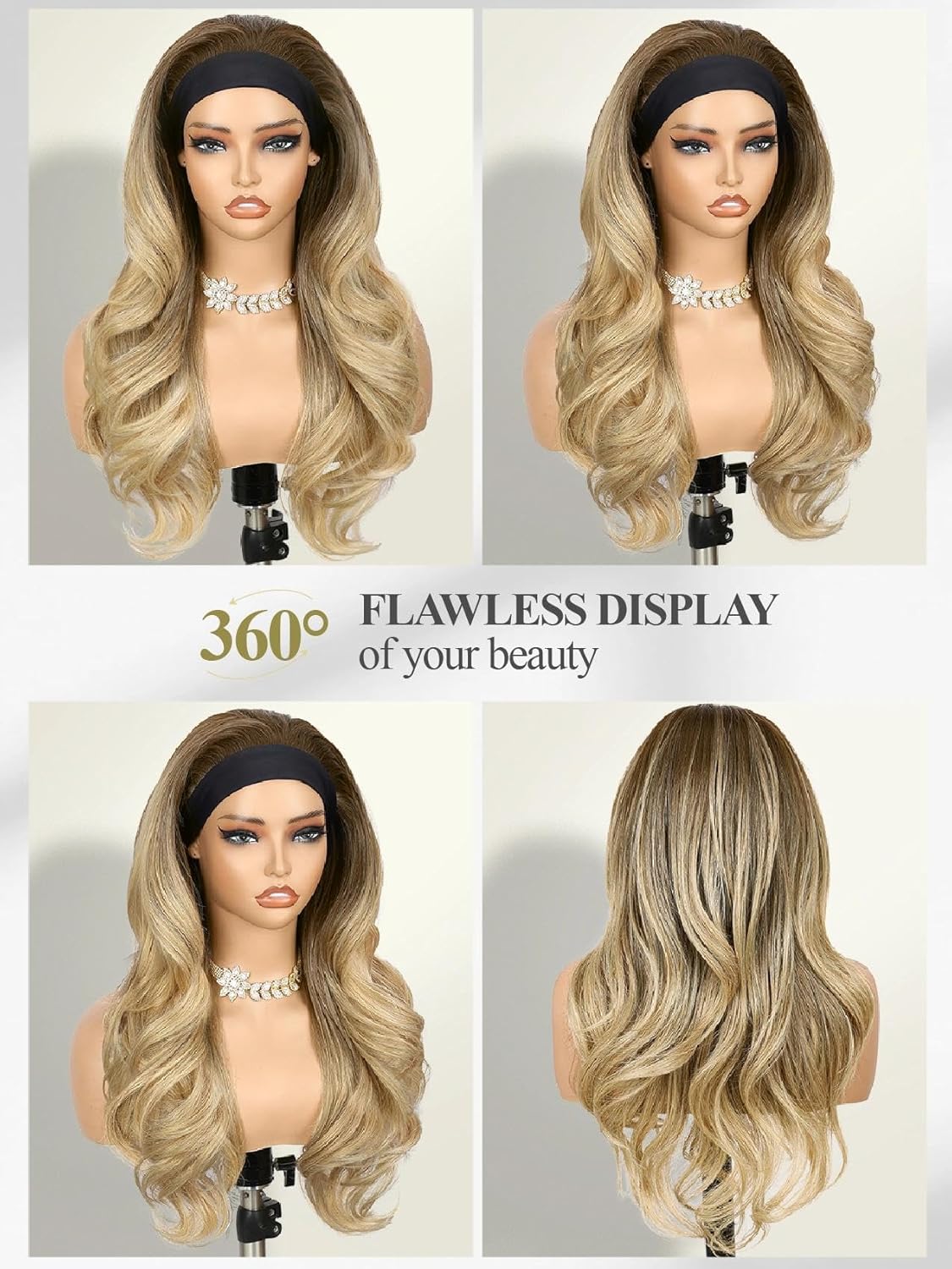 Quantum Love Ombre Blonde Curly Headband Wig Layered Headband Wigs for Black Women TALOS Long Wavy Curly Synthetic Half Wig