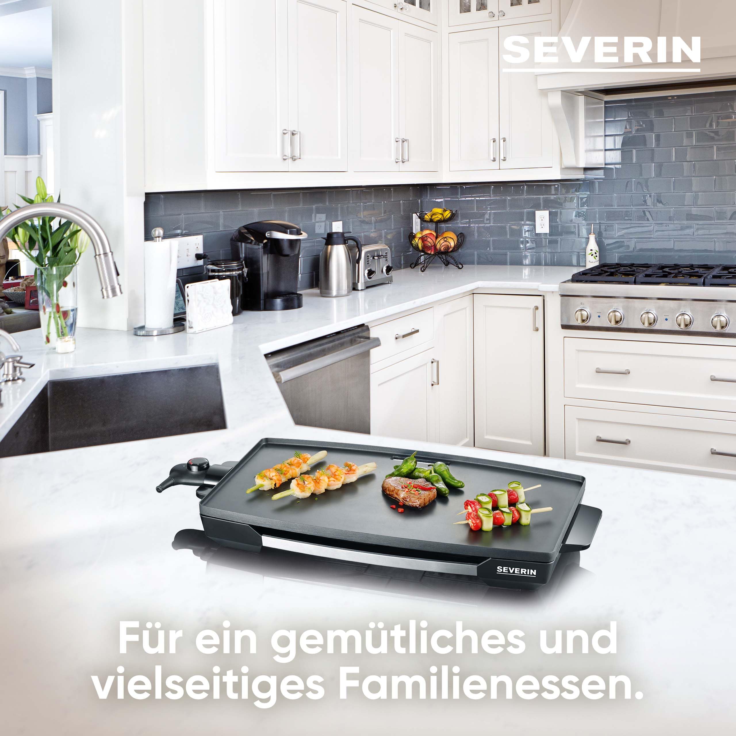 SEVERIN Tischgrill für Fleisch, Fisch und Gemüse, XXL Teppan Yaki Platte mit Antihaftbeschichtung, Elektrogrill mit Fettauffangschale und Temperaturregler, schwarz, KG 2397