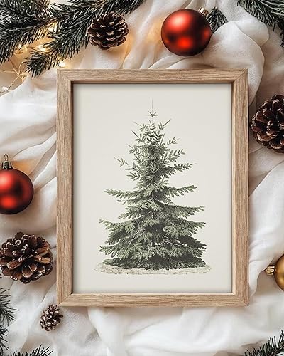 Miniatura 7 de Vodefoad Arte de pared vintage para árbol de Navidad, retro, neutro, antiguo, árbol de Navidad, pintura vintage de árbol de Navidad, impresión Árbol