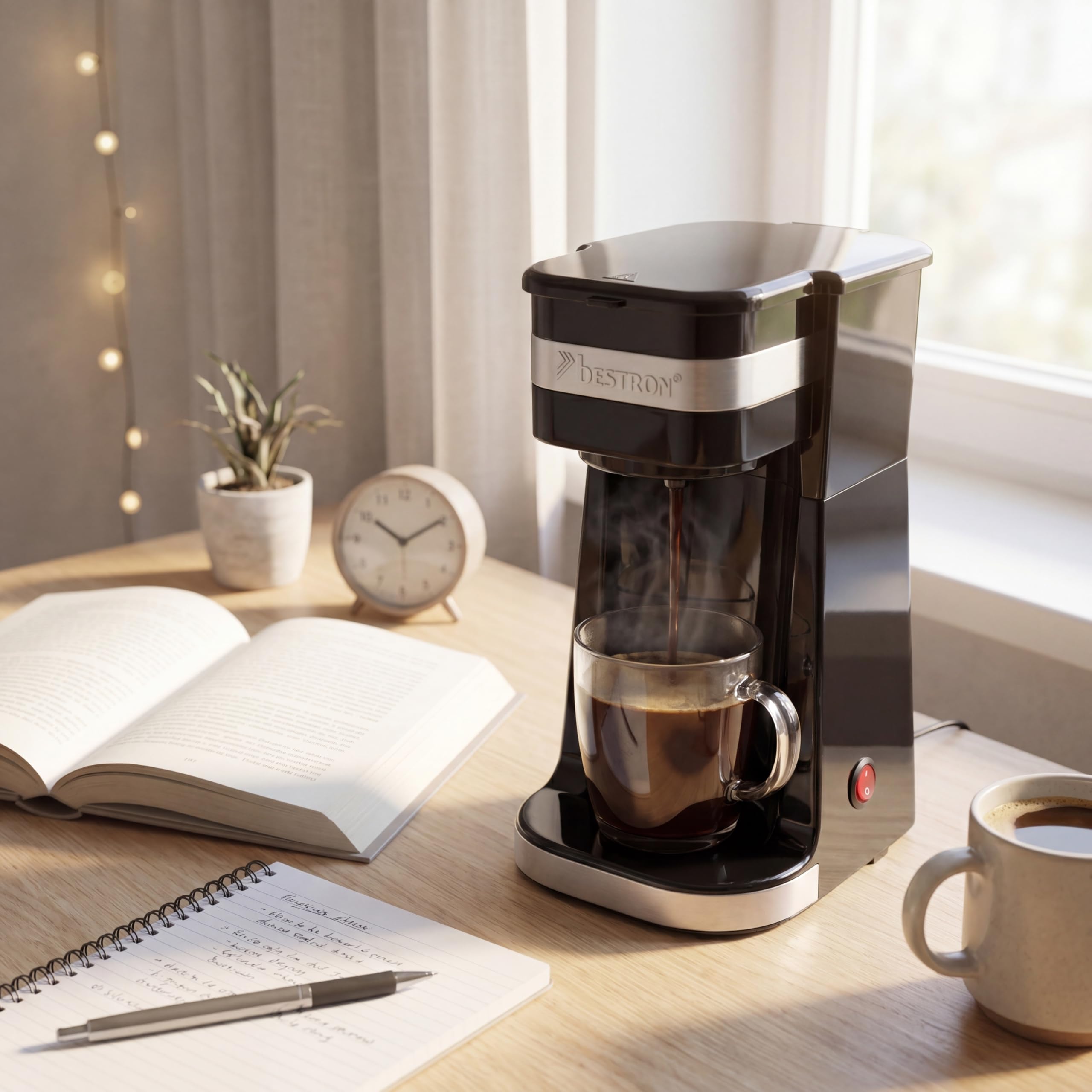 Bestron Cafetière avec tasse isotherme, Machine à café 750 W, Argent