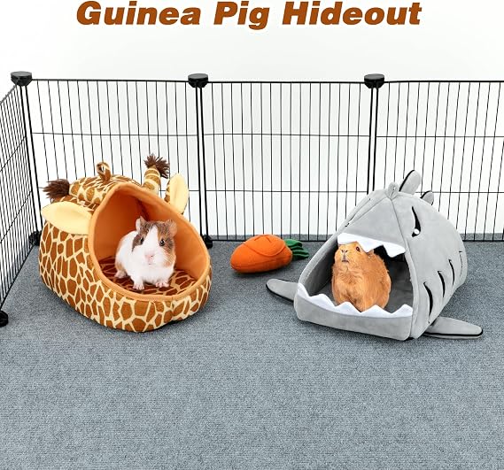 YUEPET Guinea Pig Bed 2 Pack, Warm Guinea Pig Hideouts, Shark & Giraffe
