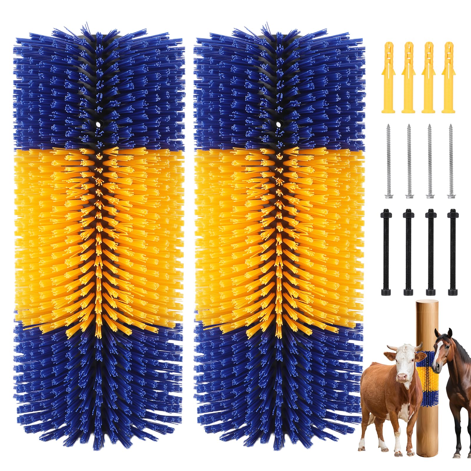 2 cepillos para caballos, cepillo para rascar ganado, cepillo de cabra, poste rascador de cabra, incluye 8 tornillos, rascador de ganado para caballos, vacas, cabras y cerdos, promueve la limpieza y