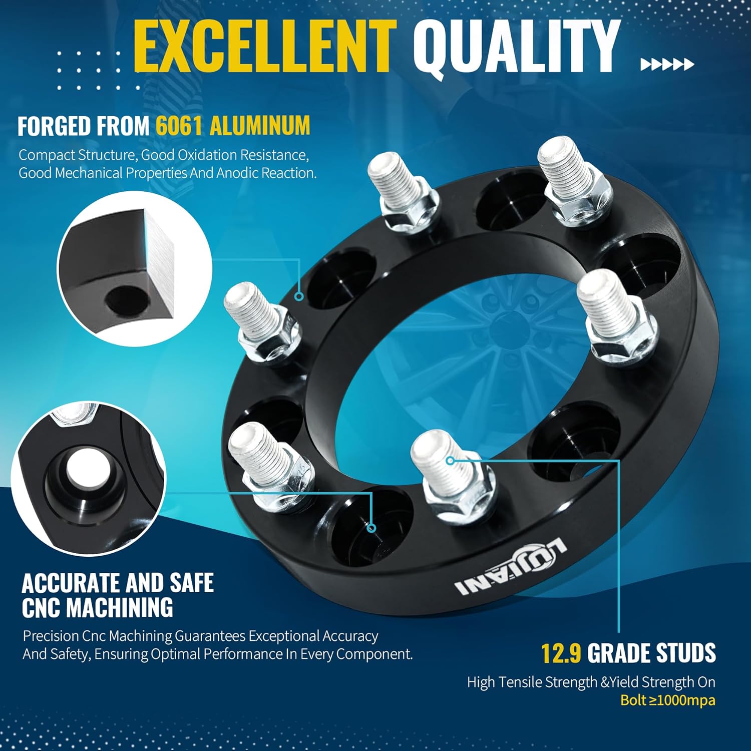 4 Pack 6x139.7mm Wheel Spacers for 2007-2013 Express 1500 Avalanche Escalade EXT, 1" Forged Hubcentric Tire Spacer, M14x1.5 Thread Studs & 108mm Centric Bore, 6x5.5 Hub Centric Wheel Adapters - Image 4